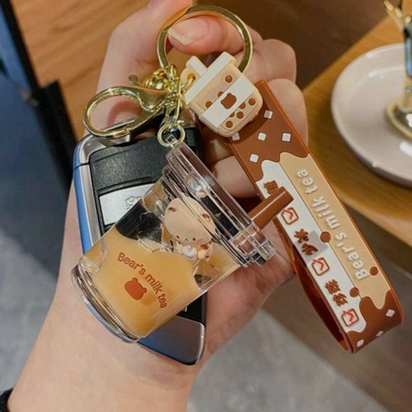 Bear's Milk Tea Phone Charm Keychain - Brown - Picture 10 of 10